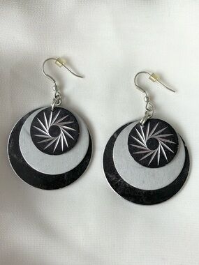 Black and Silver Spiral Earrings